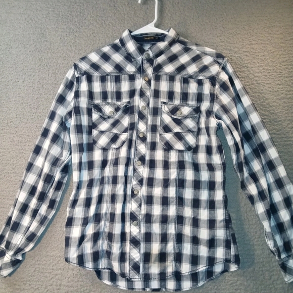 Helix Brand Mens Long Sleeve Snap Up Collar Shirt Small Black And White Plaid - Picture 1 of 14